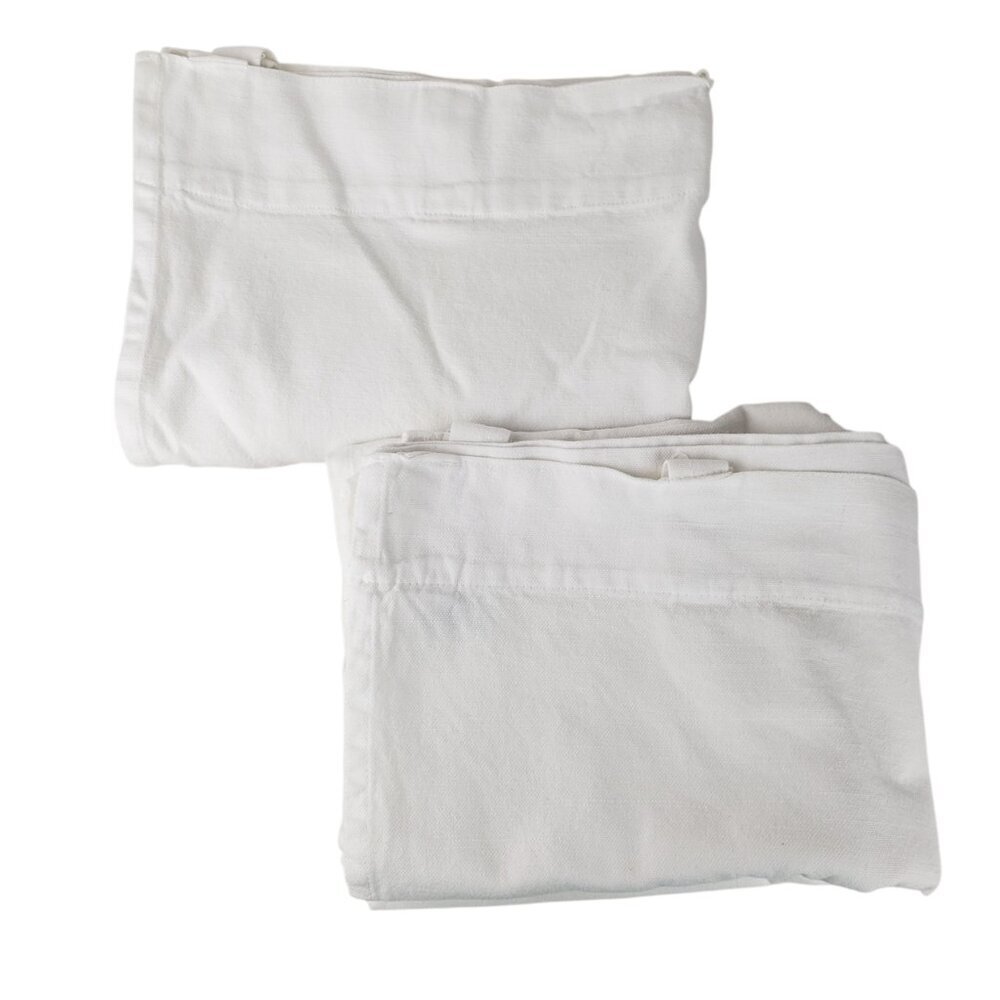 Pair of Pottery Barn White Cotton Woven Canvas Curtains 49.5"x77" Classic